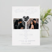 Better Together Quote Black Silver Heart 2 Photos Folie Uitnodiging (Staand Voorkant)