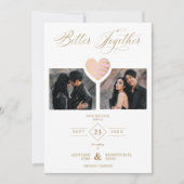 Better Together Quote Pink Golden Heart 2 Photos Save The Date (Voorkant)