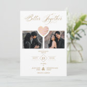 Better Together Quote Pink Golden Heart 2 Photos Save The Date (Staand voorkant)