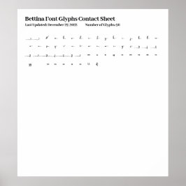 Bettina Lettertype Glyphs Contactblad Poster