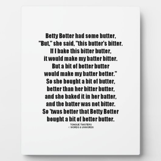 Betty Botter Better Butter (Tongue Twister) Fotoplaat (Voorkant)