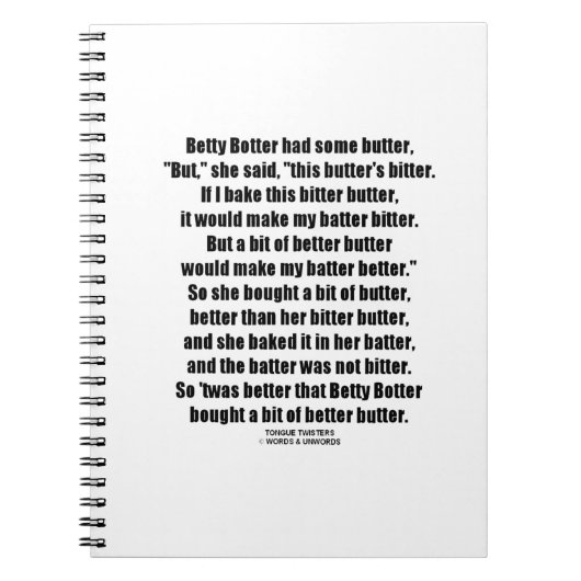 Betty Botter Better Butter (Tongue Twister) Notitieboek (Voorkant)