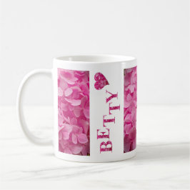 "Betty" Roze Hydrangea Bloemen Letters & Schattige Koffiemok