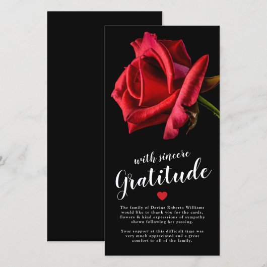 Betuiging van medeleven Bedankt | Rode Roos Funera (Voorkant / Achterkant)