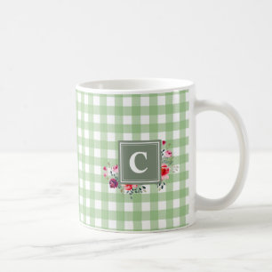 Beuatiful classic greenery tartan initiaal floral koffiemok