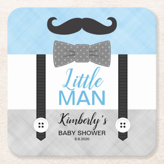 Beug Stropdas bretels blauw grijs baby shower Kartonnen Onderzetters (Voorkant)
