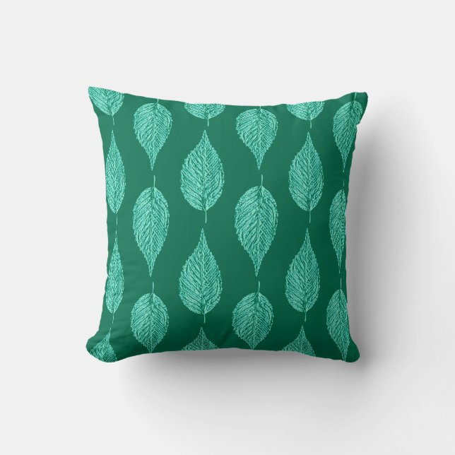 Beukebladkalkprint, turquoise en aqua kussen (Voorkant)