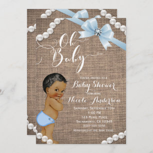 Beuken en parels Blauwe Bow Etnic Baby Boy Shower Kaart