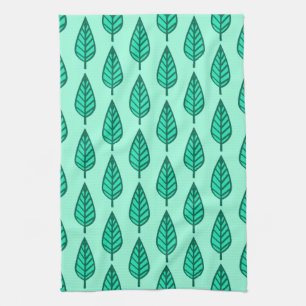 Beukenblad patroon - Turquoise en aqua Theedoek
