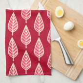 Beukenbladpatroon - Robijnrood en crème Theedoek (Quarter Fold)