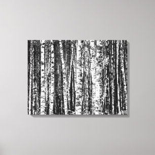Beukenbomen, witte en steenkoolgrijs / grijs canvas afdruk