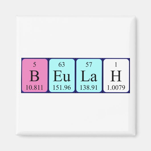 Beulah periodiek table name magnet (Voorkant)