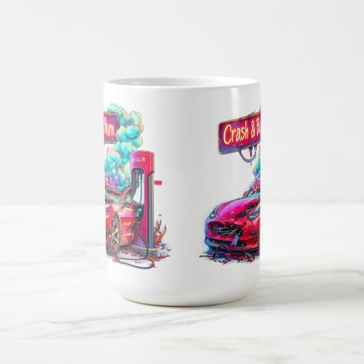 Beurs Crash & Burn, EV Elon Musk bijv. Koffiemok (Center)