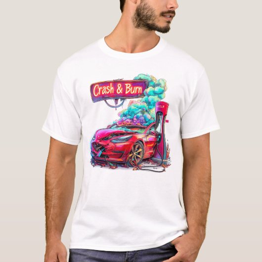 Beurs Crash & Burn, EV Elon Musk bijv. T-shirt (Voorkant)