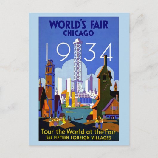 beurs van Chicago World uit 1934 Briefkaart (Voorkant)