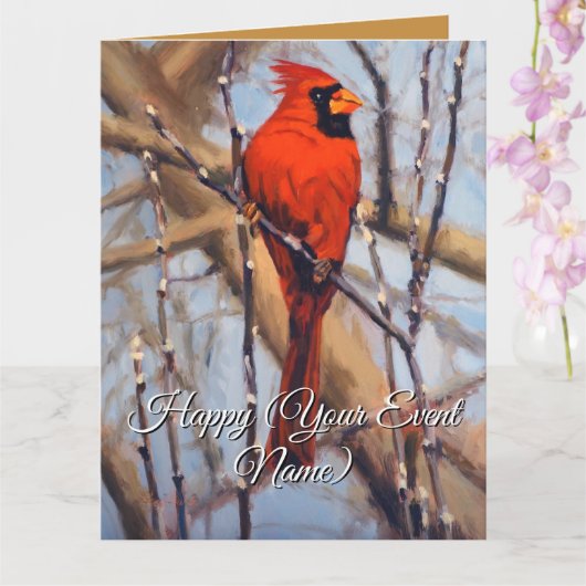 Beutiful Red Cardinal Bird Perched on a Branch Kaart (Orchidee)