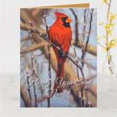 Beutiful Red Cardinal Bird Perched on a Branch Kaart (Gele Bloem)