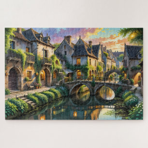 Bevallende Europese dorpsgrachtbrug Legpuzzel
