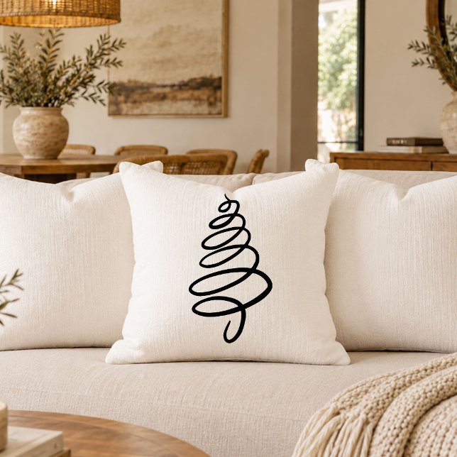 Bevallende zwart-witte kerstboomaccentkussen kussen (Charming Black White Christmas Tree Accent Pillow)