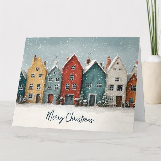 Bevallig Besneeuwd Dorp "Prettig Kerstfeest" Kaart (Voorkant)