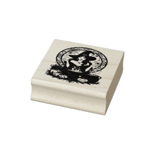 Bevallig Betoverende Heks Met Spinnen Rubberstempel