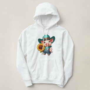 Bevallig Biggetje in Cowboy Kledij Met Zonnebloem Hoodie
