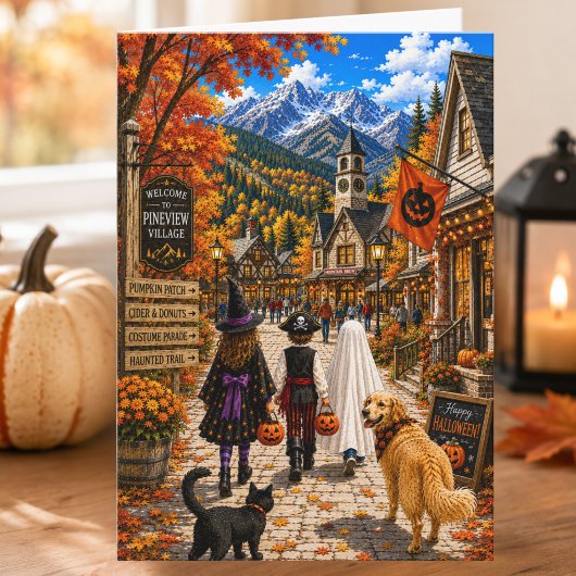 Bevallig herfst dorp Gelukkig Halloween Kaart
