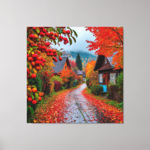 Bevallig herfst dorpspad canvas afdruk