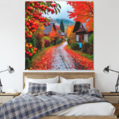 Bevallig herfst dorpspad canvas afdruk (Insitu (Slaapkamer))
