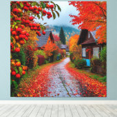 Bevallig herfst dorpspad canvas afdruk (Insitu (Houten vloer))