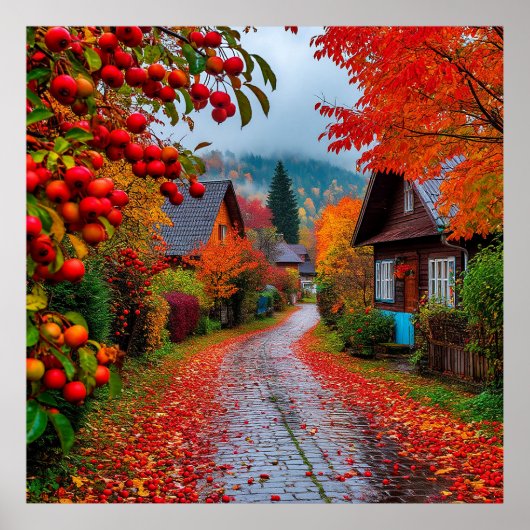 Bevallig herfst dorpspad poster (Voorkant)