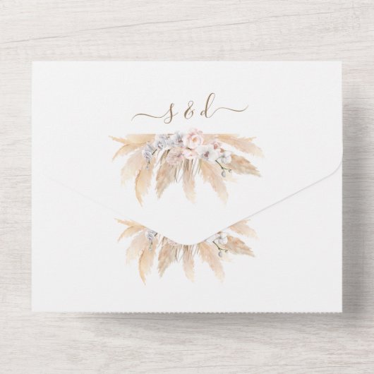 Bevallig Pampasgras Witte Orchidee Rozen Bruiloft All In One Uitnodiging (Achterkant)