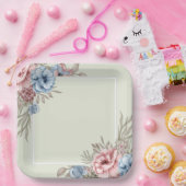 Bevallig roze en blauw bloemig vierkant trouwfeest papieren bordje (Feest)