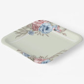 Bevallig roze en blauw bloemig vierkant trouwfeest papieren bordje (Gebogen)