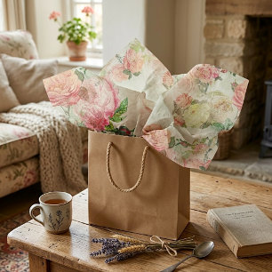 Bevallig Shabby Chic Roze Rozen Kunstpatroon Tissuepapier