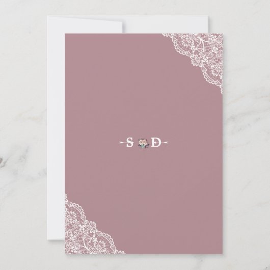 Bevallig Stof Blauw Stof Roze Bloem Bruiloft Kaart (Achterkant)