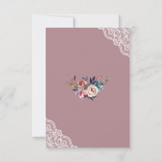 Bevallig Stof Blauw Stof Roze Bloemige Trouw RSVP Kaartje (Achterkant)