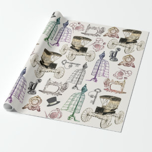 Bevallig Vintage Antiek Buggy Patroon Modern Cadeaupapier