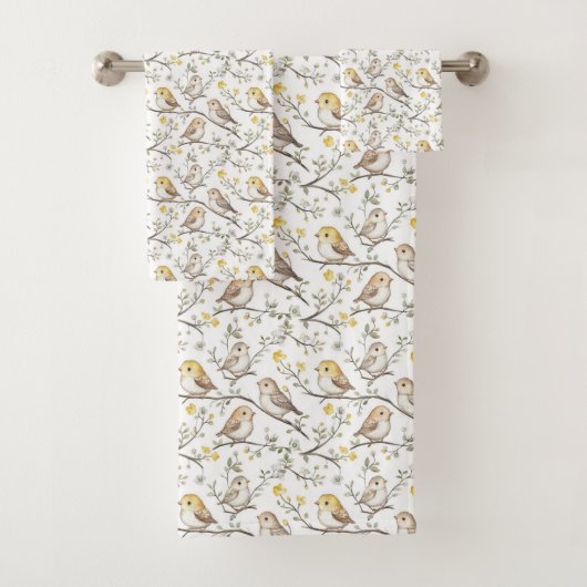 Bevallig vogel- en bloesempatroon bad handdoek (Insitu)