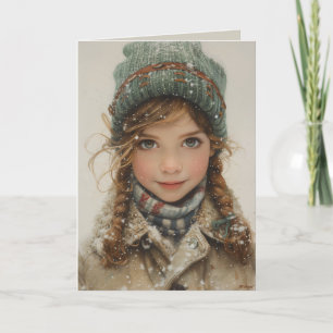 Bevallig Winterportret Jong Meisje Feestdagen Kaart