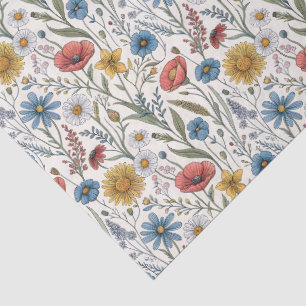 Bevallige Abstracte Wilde Bloemen Blauw Roze Geel Tissuepapier