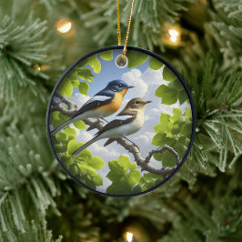 Bevallige Acadian Flycatchers Scène Kerstmis Keramisch Ornament
