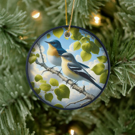 Bevallige Acadian Flycatchers Scène Kerstmis Keramisch Ornament