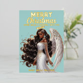 Bevallige Afro-Amerikaanse engel godin spiritueel Folie Feestdagenkaart (Staand Voorkant)