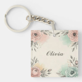 Bevallige Aquarel Schetsachtige Bloemen Sleutelhanger