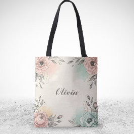 Bevallige Aquarel Schetsachtige Bloemen Tote Bag