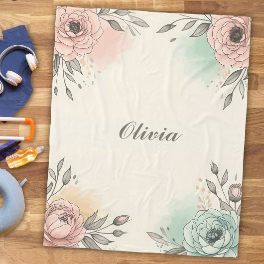 Bevallige Aquarel Schetsbloemen Fleece Deken