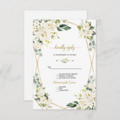 Bevallige Aquarel Witte Bloem Gouden Bruiloft RSVP Kaartje (Voorkant / Achterkant)