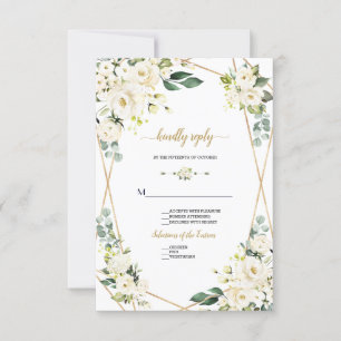 Bevallige Aquarel Witte Bloem Gouden Bruiloft RSVP Kaartje
