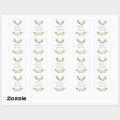 Bevallige Aquarel Witte Bloemen Rendier Wedding Vierkante Sticker (Vel)